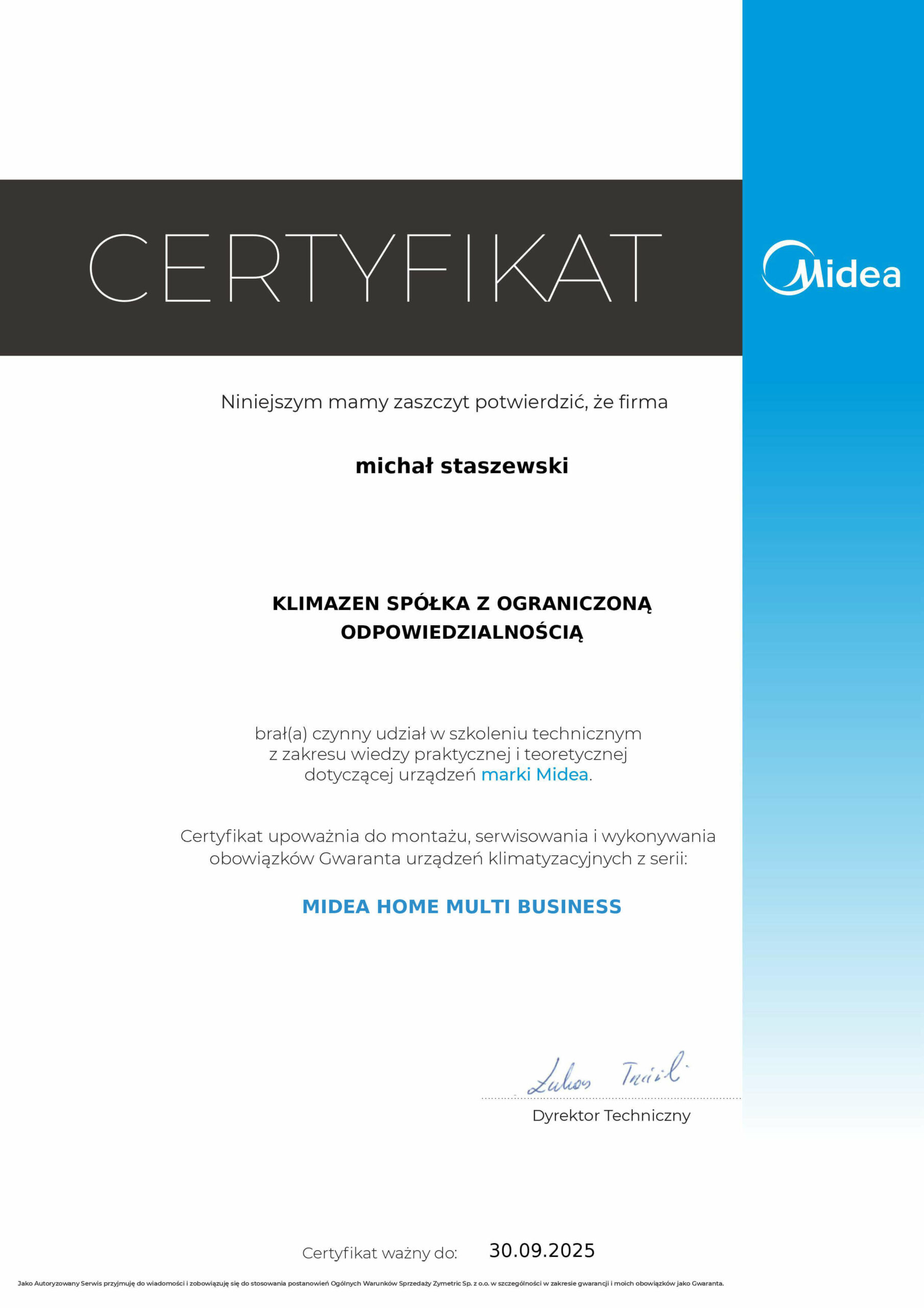 midea-8 certyfikat klimazen